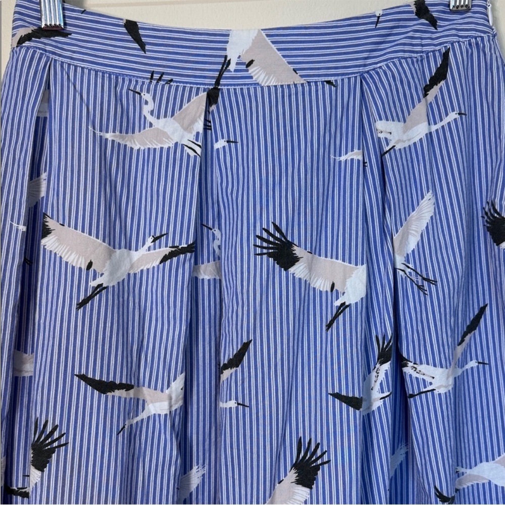 Who What Wear Blue Striped Seagull Print Circle Skirt - Picture 3 of 4